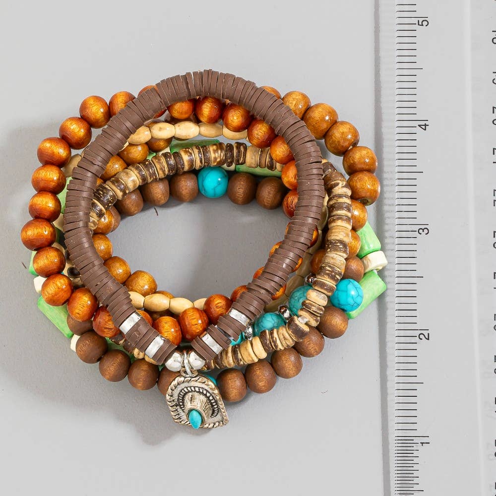 Assorted Beads Western Cowboy Hat Charm Bracelet Set