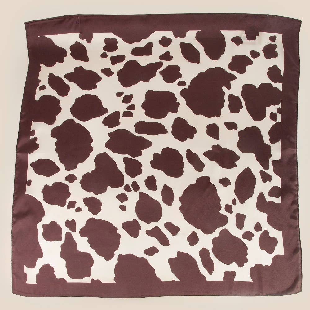 Dark Brown Cow Print Square Bandana Scarf
