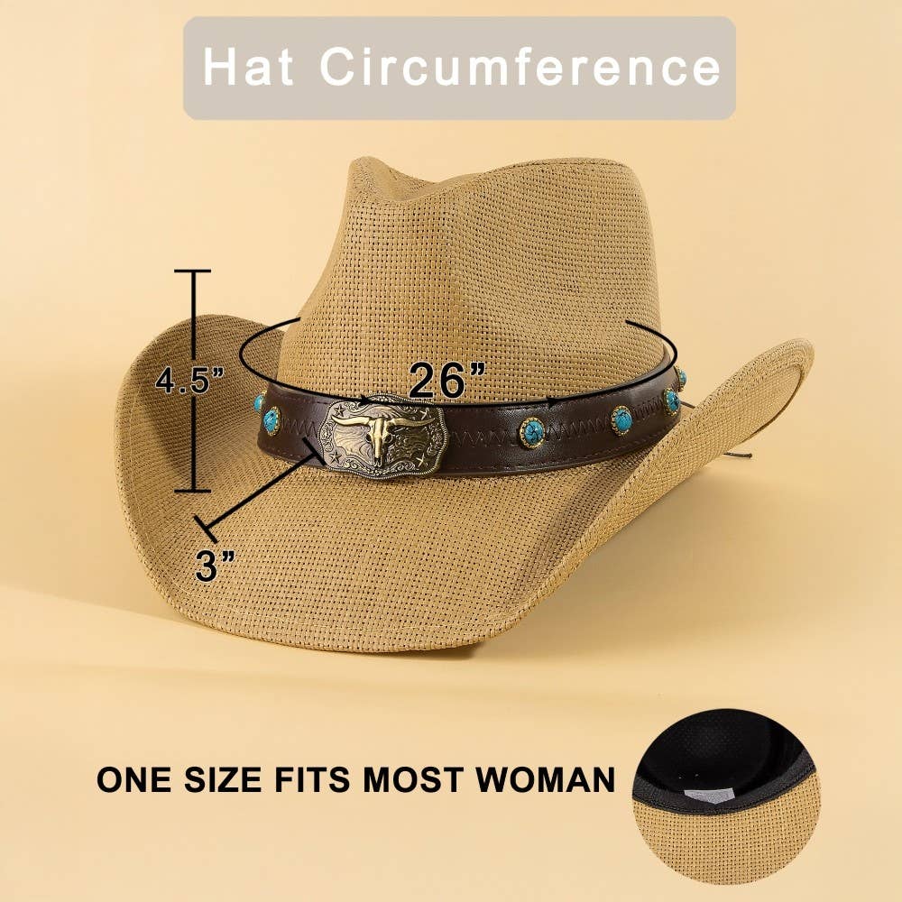 Western Longhorn Strap Turquoise Accent Cowboy Hat