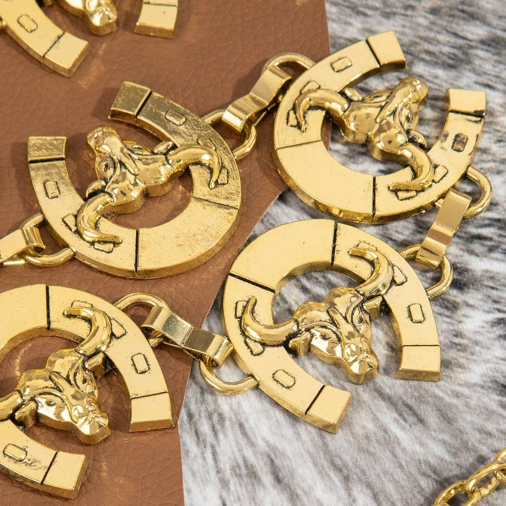 Bull Skull Horseshoe Link Chain Belt