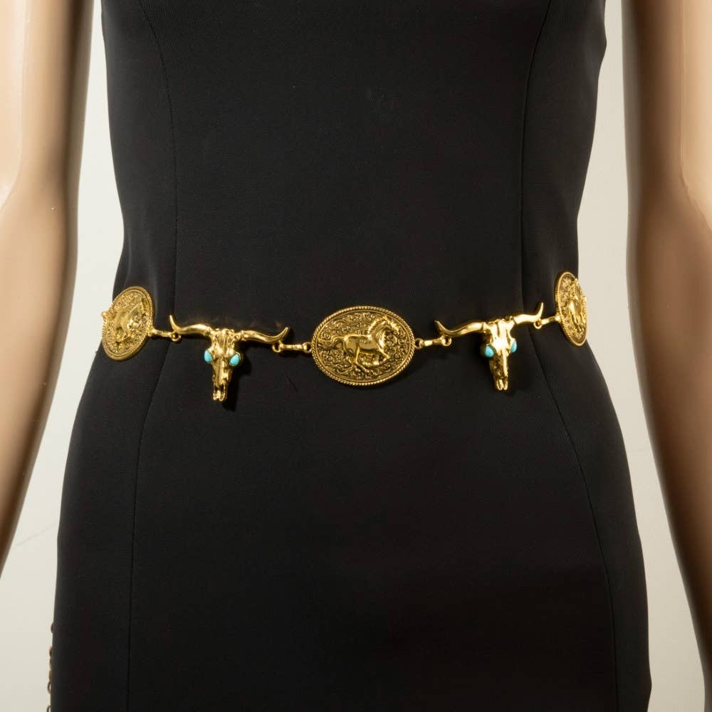 Longhorn Skull & Horse Medallion Chain Belt