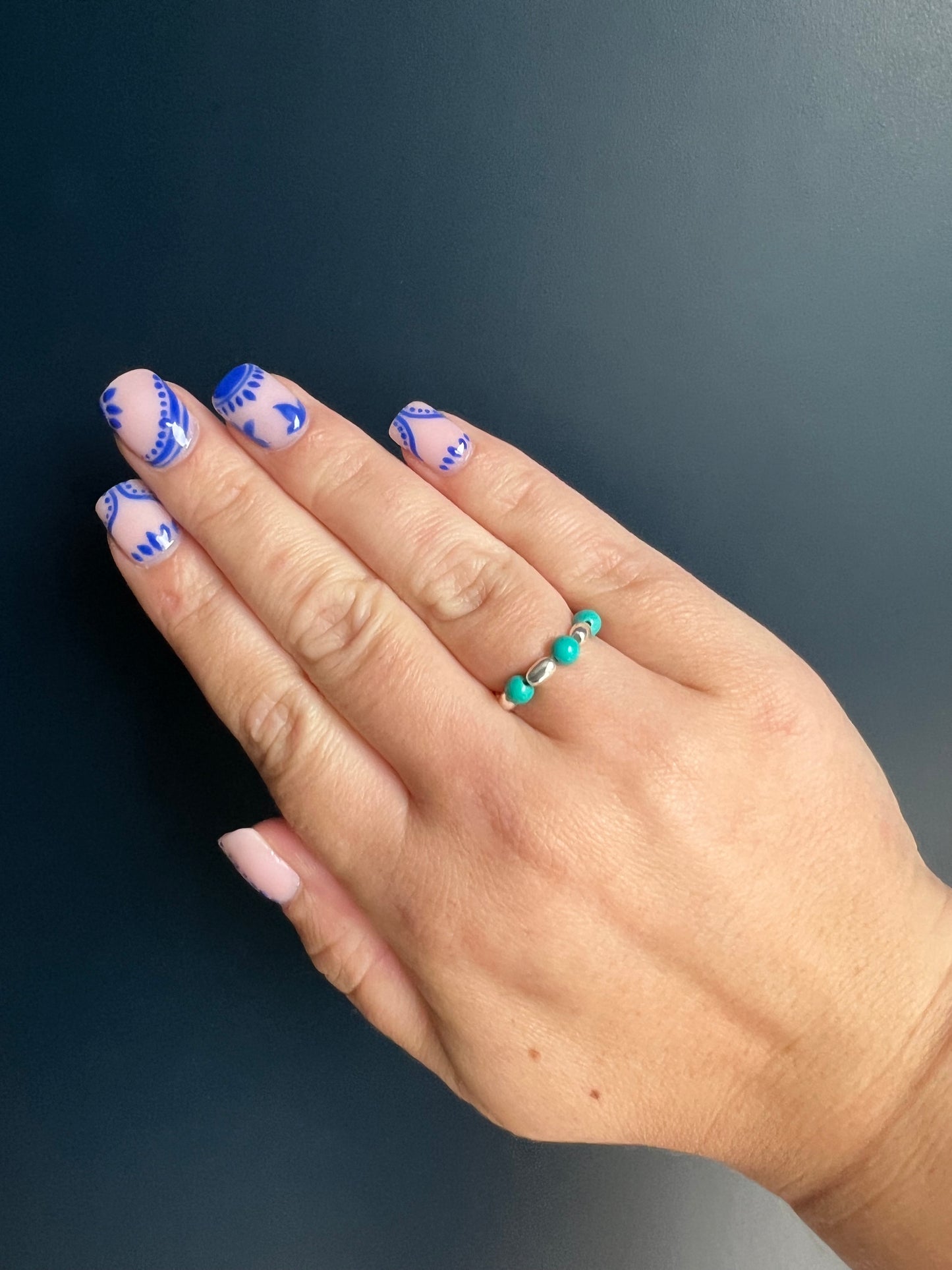 Turquoise & Oval Beaded Ring
