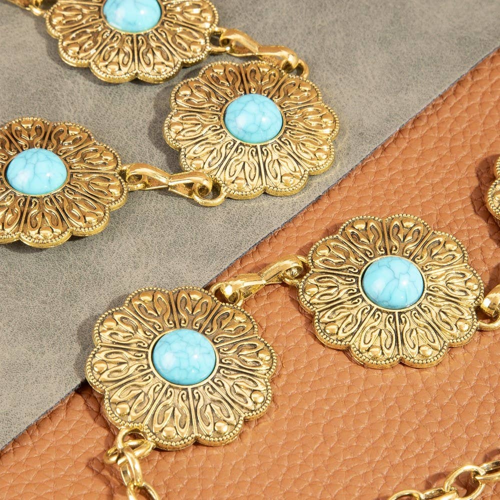 Floral Concho Turquoise Stone Chain Belt