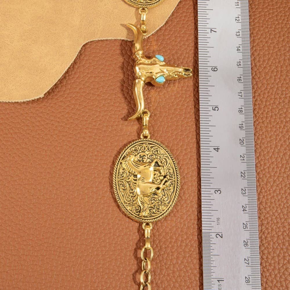 Longhorn Skull & Horse Medallion Chain Belt