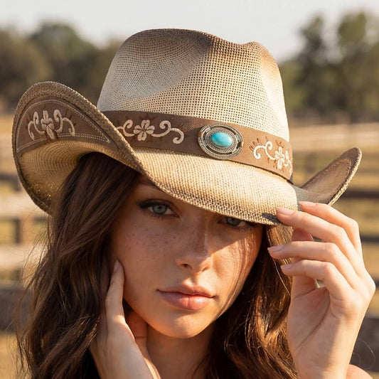 Western Concho Flower Embroidered Cowboy Hat
