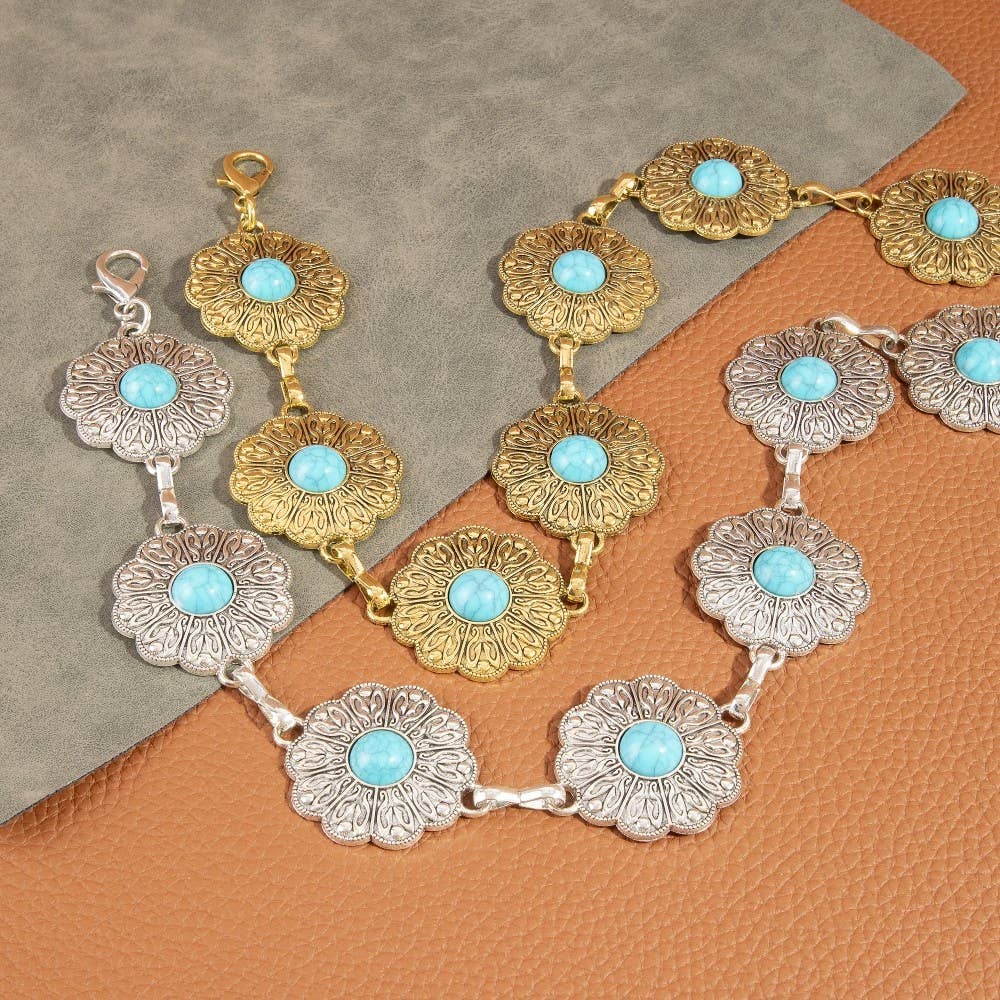 Floral Concho Turquoise Stone Chain Belt