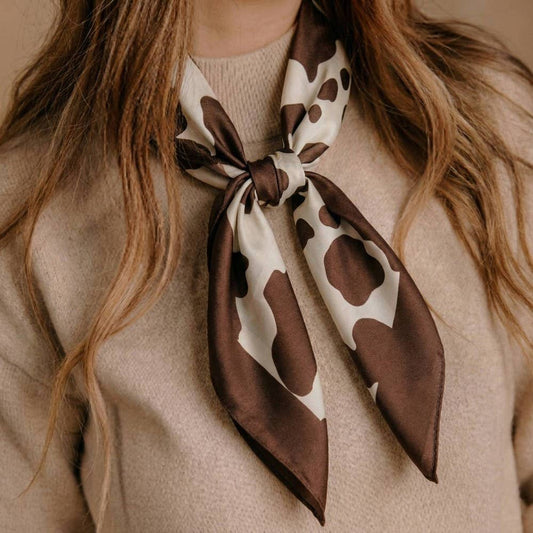 Dark Brown Cow Print Square Bandana Scarf