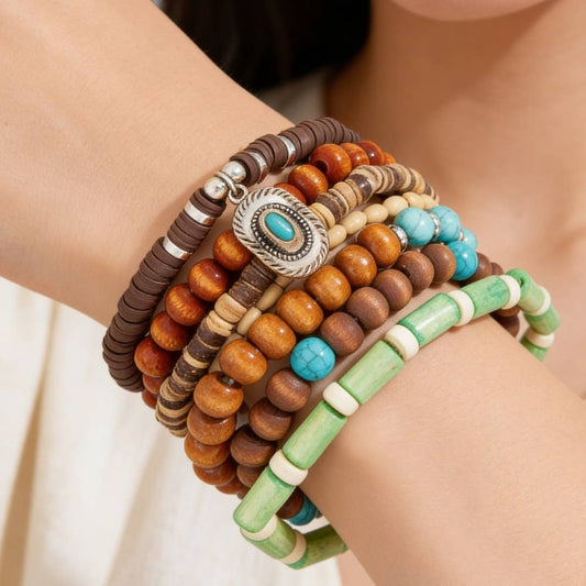 Assorted Beads Western Cowboy Hat Charm Bracelet Set