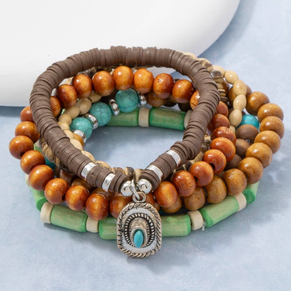 Assorted Beads Western Cowboy Hat Charm Bracelet Set