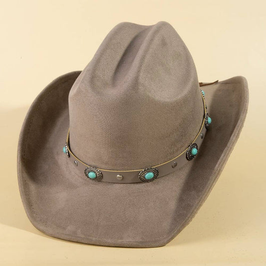 Western Concho Leather Strap Suede Cowboy Hat