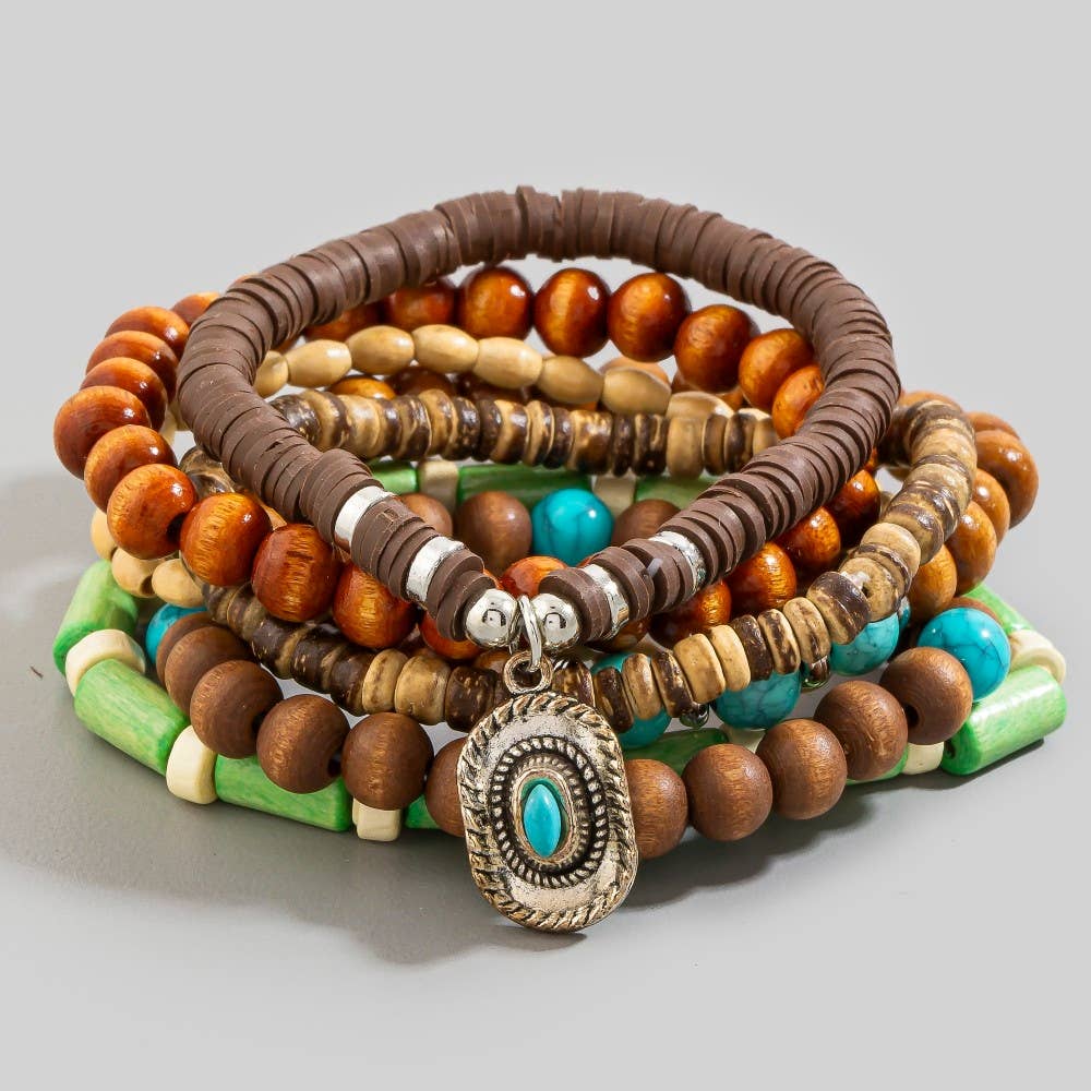 Assorted Beads Western Cowboy Hat Charm Bracelet Set