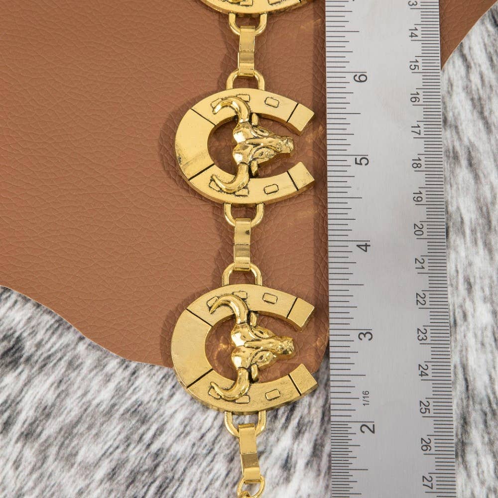 Bull Skull Horseshoe Link Chain Belt