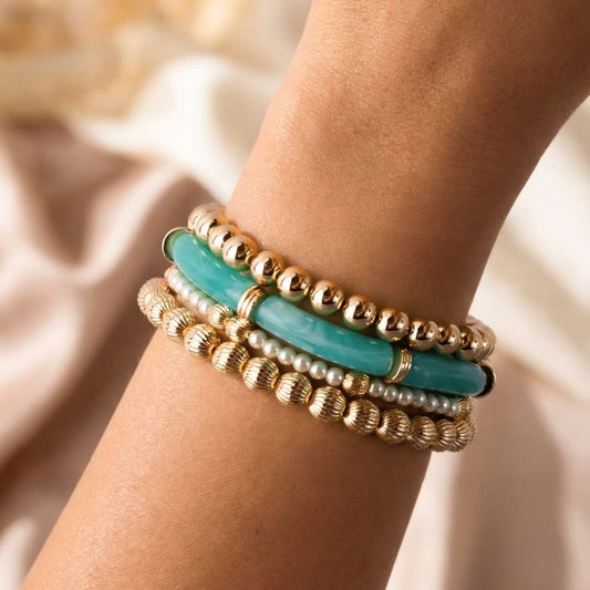 Resin Bar And Gold Bead Stretch Bracelet Set