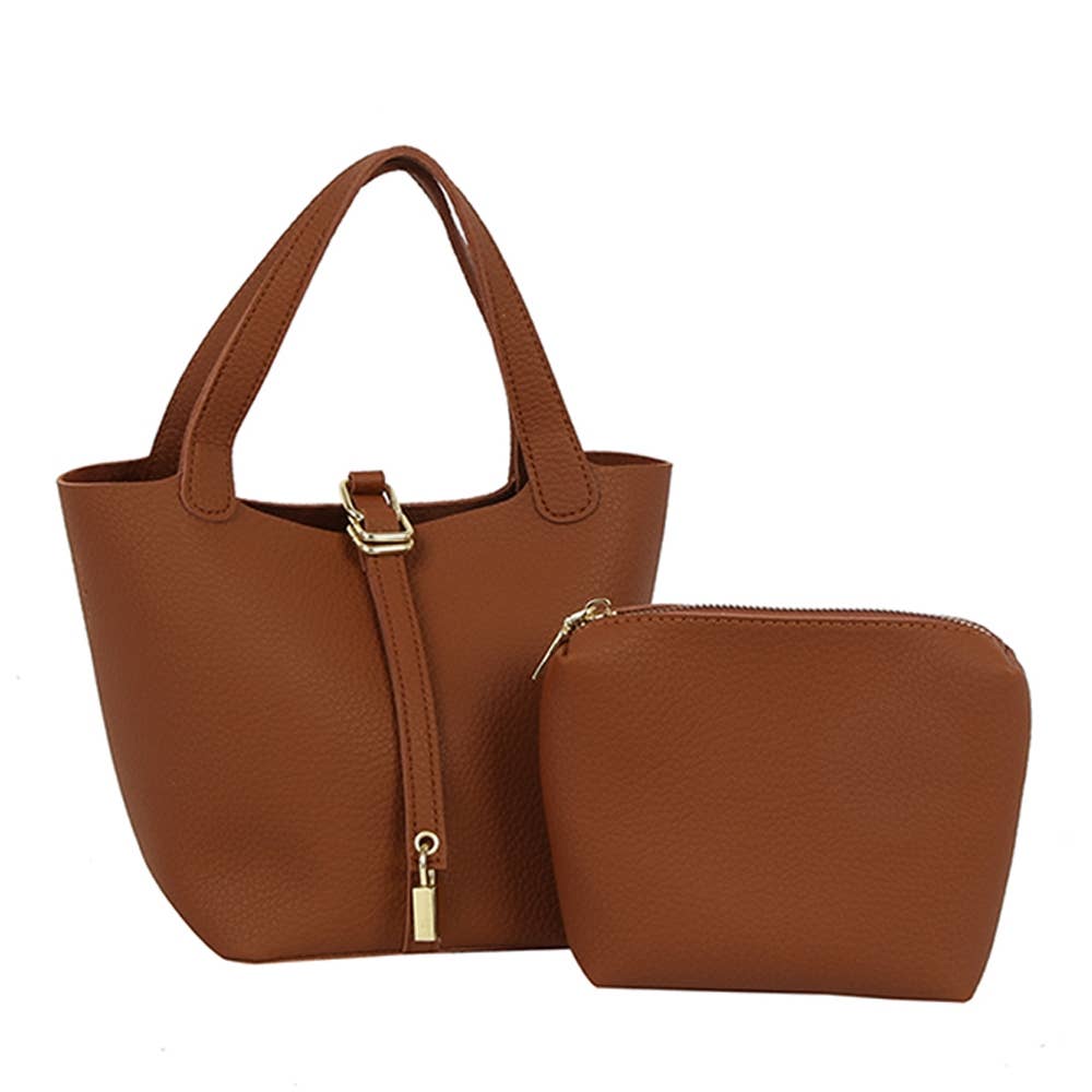 Faux Leather Bucket Hand Bag Set