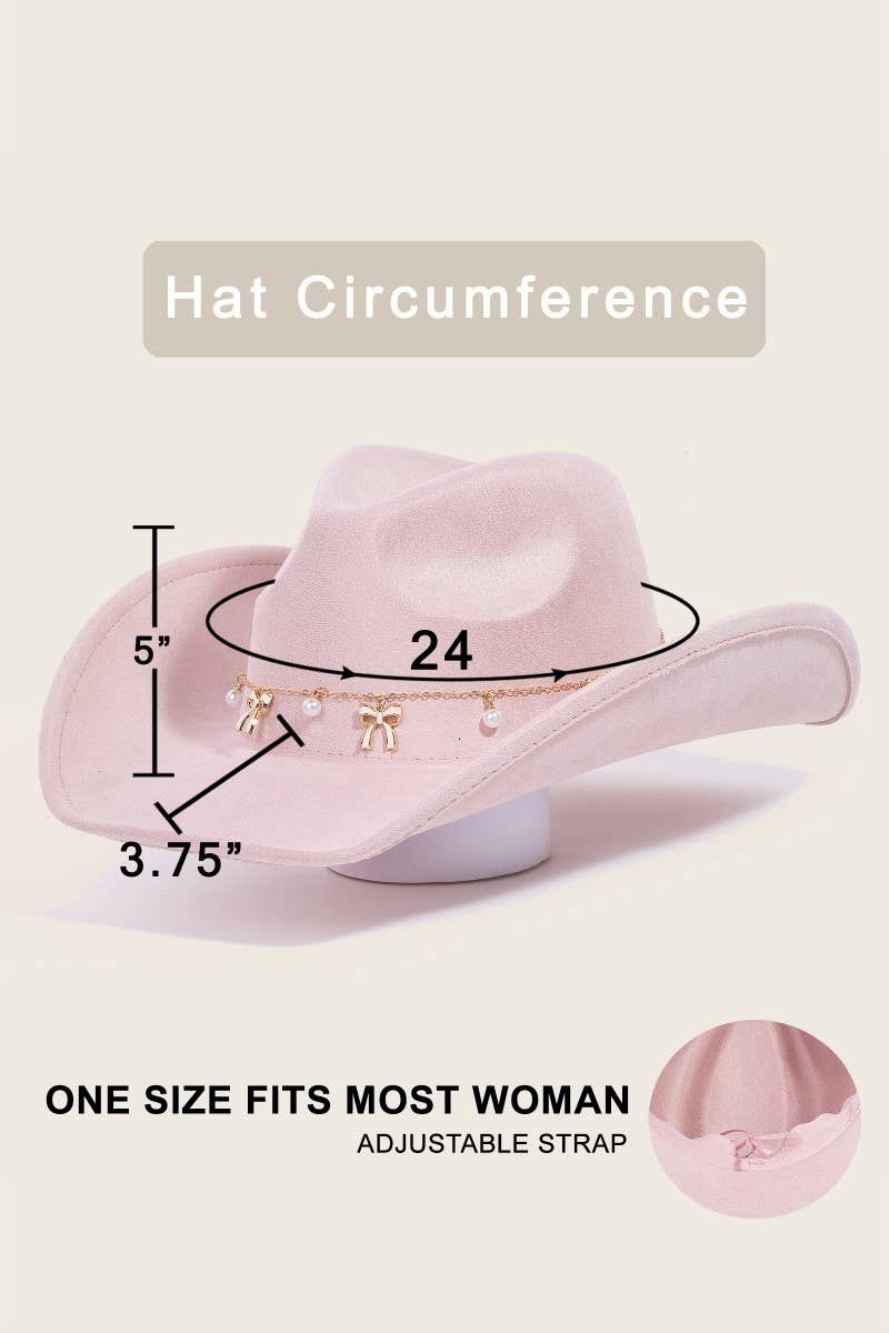 Ribbon Bow Pearl Chain Western Cowboy Hat