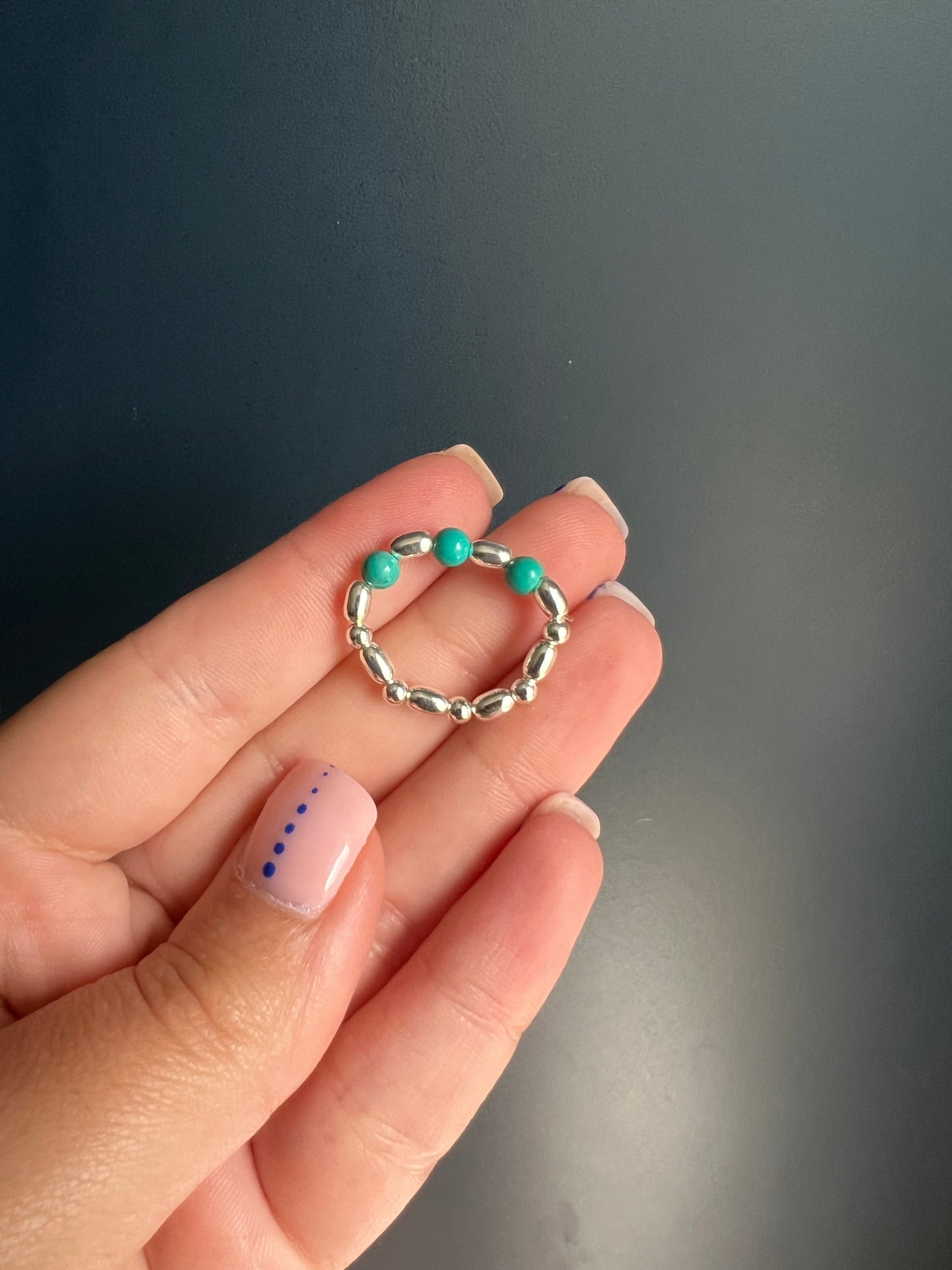 Turquoise & Oval Beaded Ring