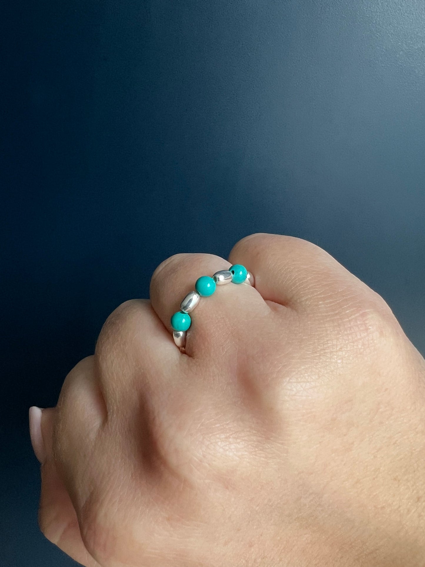 Turquoise & Oval Beaded Ring