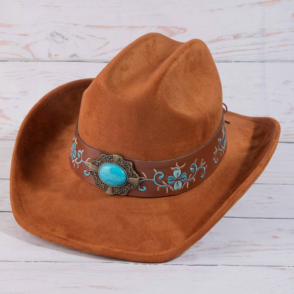 Western Embroidered Floral Strap Concho Cowboy Hat