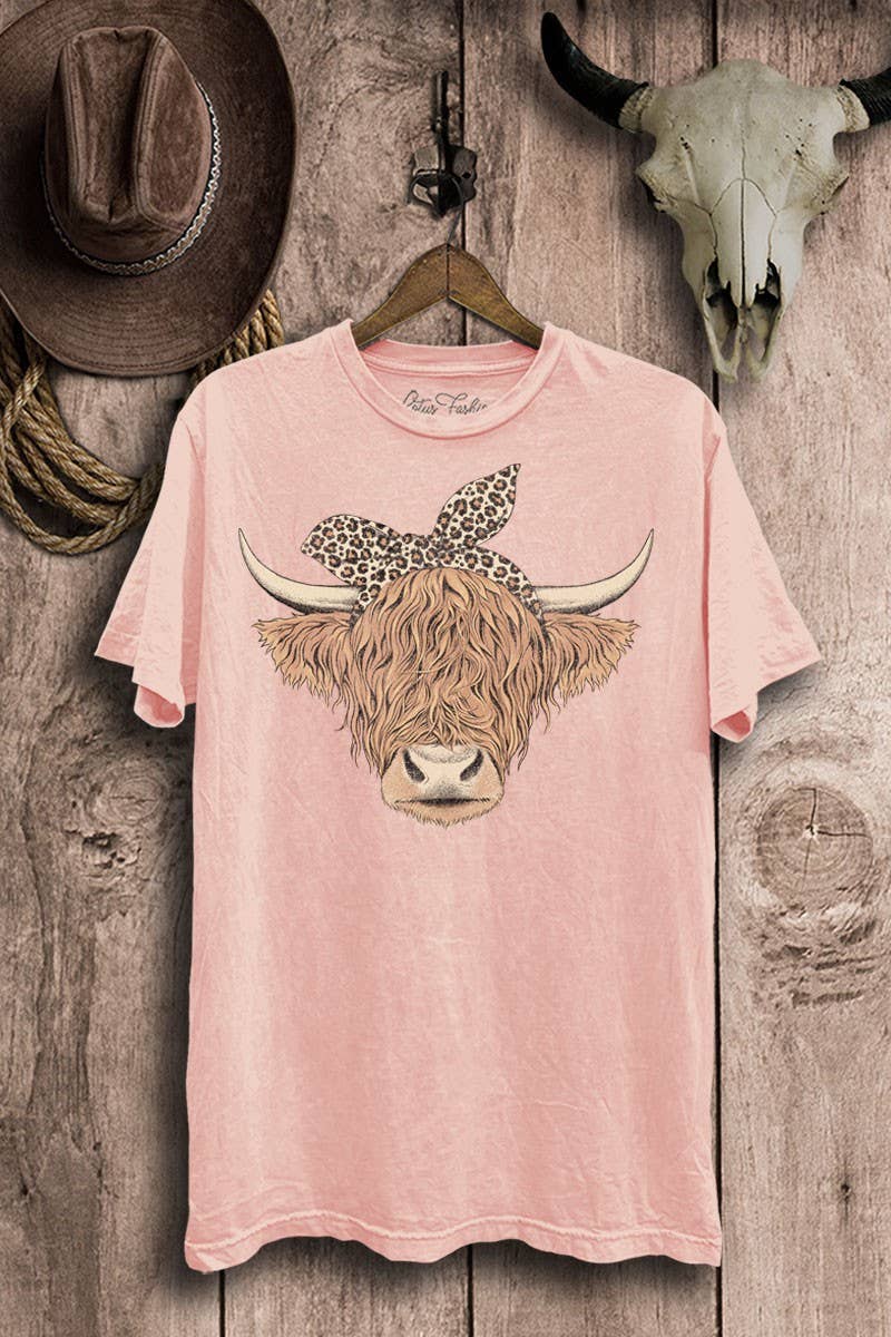 PRE ORDER Highland Cow Graphic Top - Pink or White