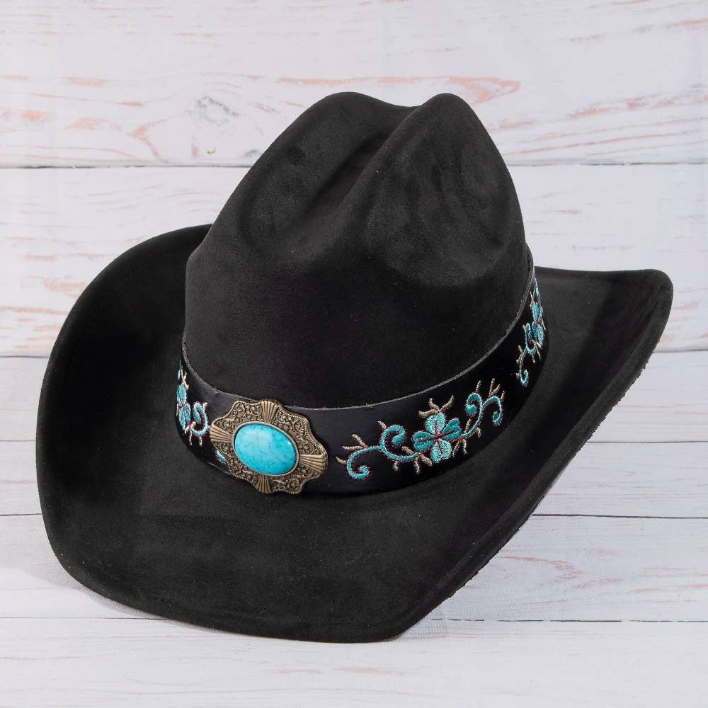 Western Embroidered Floral Strap Concho Cowboy Hat