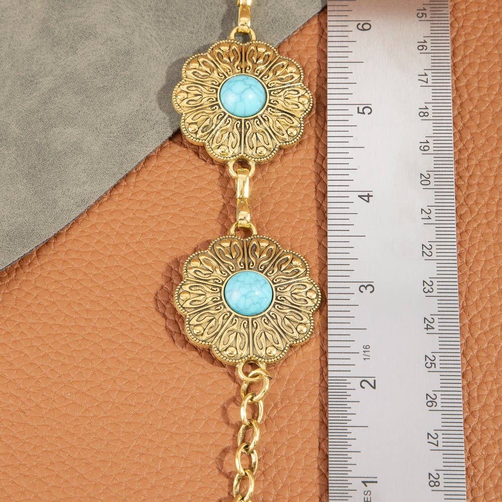 Floral Concho Turquoise Stone Chain Belt