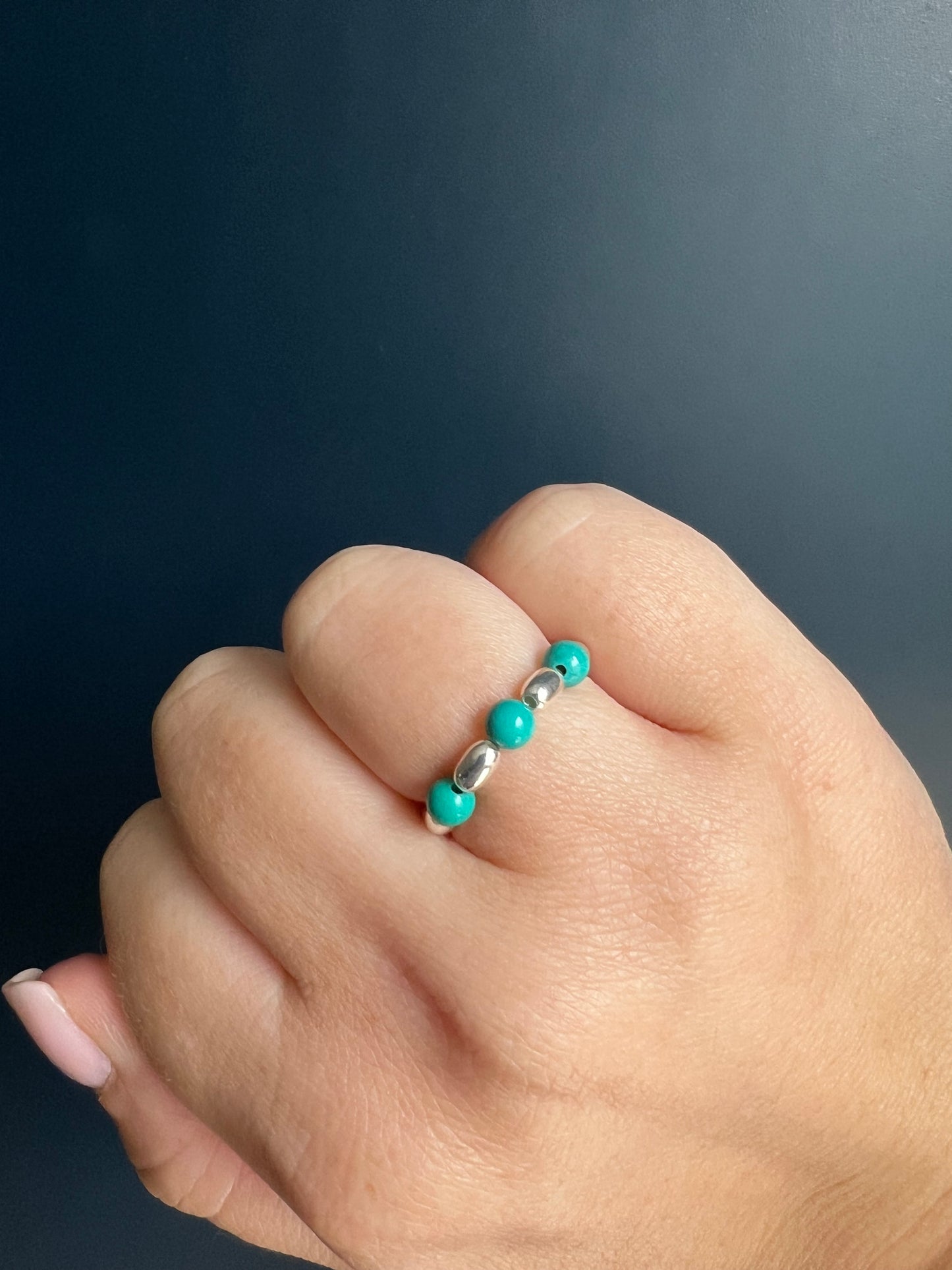 Turquoise & Oval Beaded Ring