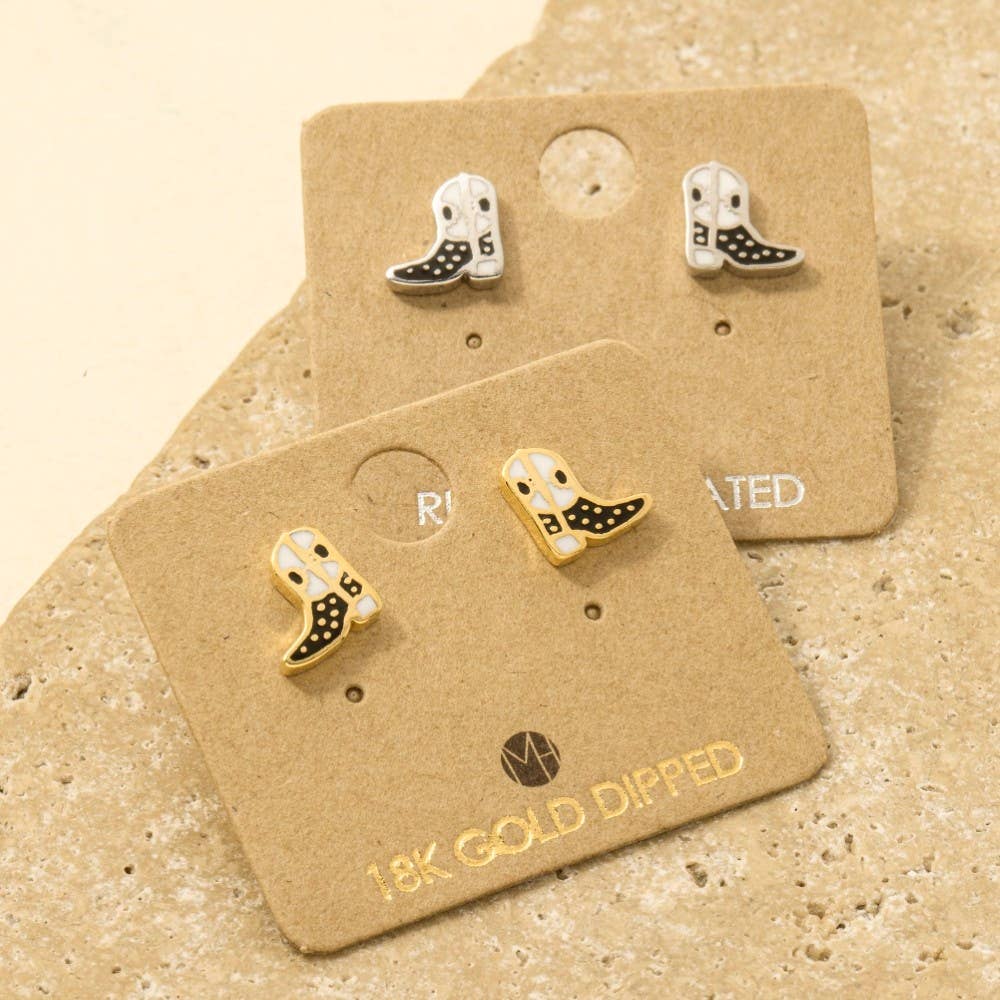 Dipped Epoxy Cowboy Boots Stud Earrings