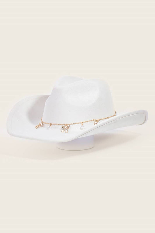 Ribbon Bow Pearl Chain Western Cowboy Hat