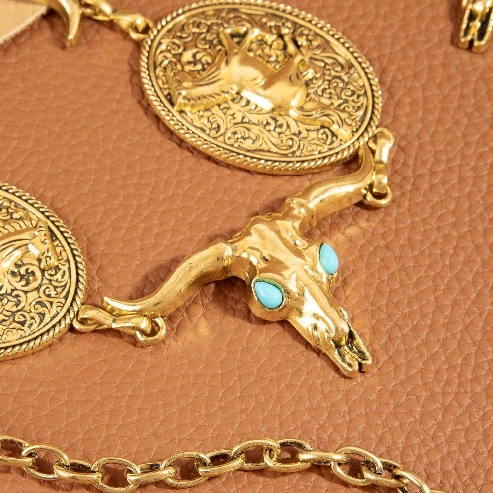 Longhorn Skull & Horse Medallion Chain Belt