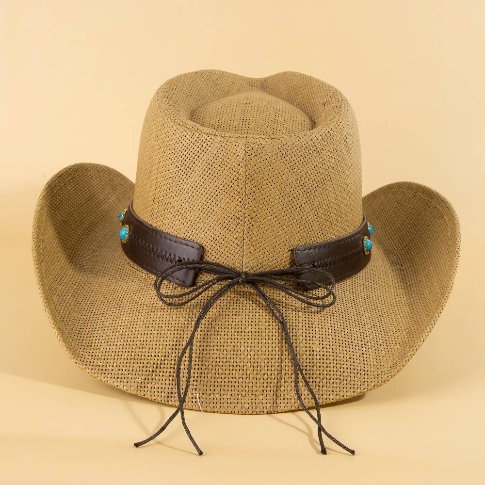 Western Longhorn Strap Turquoise Accent Cowboy Hat