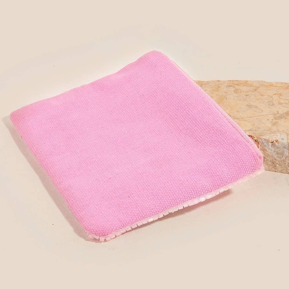 Daisy Flowers Pink Seed Beaded Coin Purse