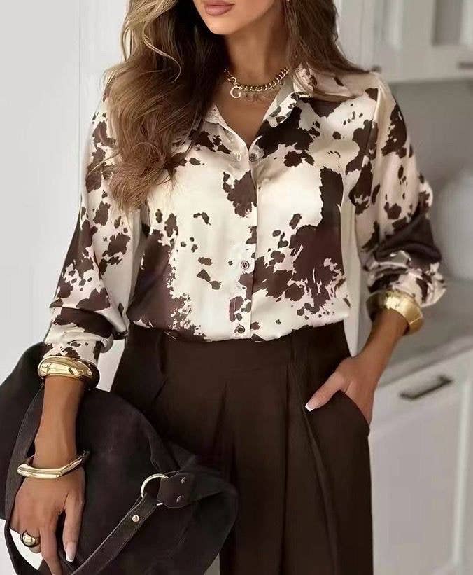 Printed Cow Print Satin Shirt