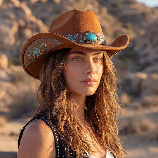Western Embroidered Floral Strap Concho Cowboy Hat