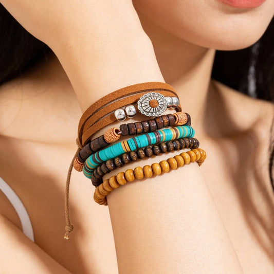 Western Assorted Wooden Beads Bracelet Set