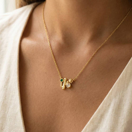 Gold Cactus Pendant Necklace