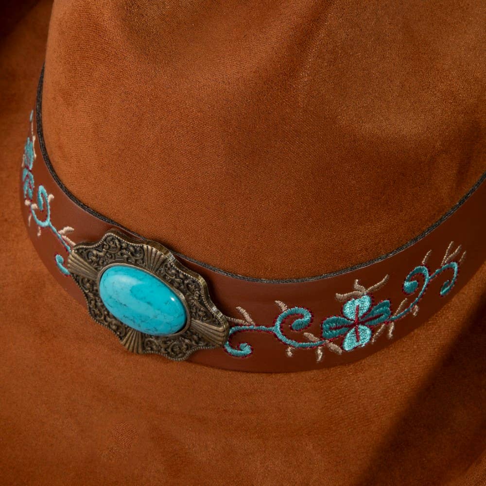 Western Embroidered Floral Strap Concho Cowboy Hat