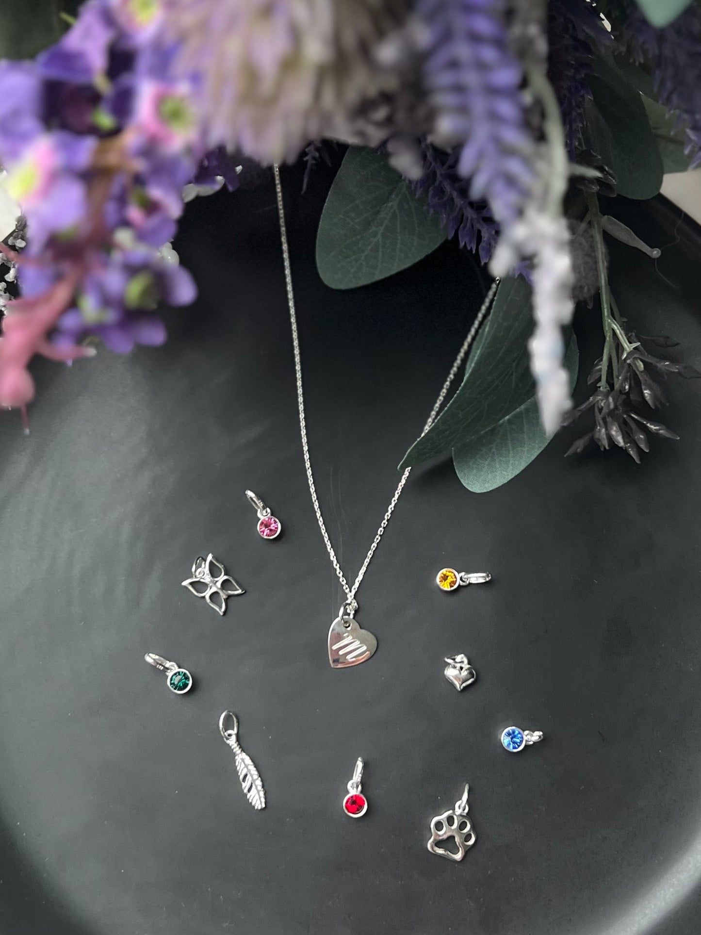 Engraved Tilted Heart Initial Necklace